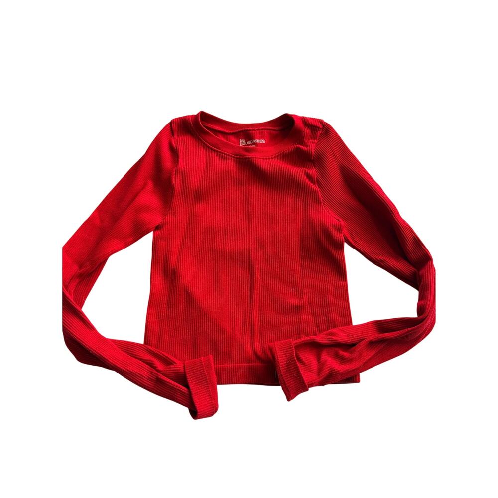 Chic No Boundaries Red Ribbed Crop Top - Long Sleeve XXS